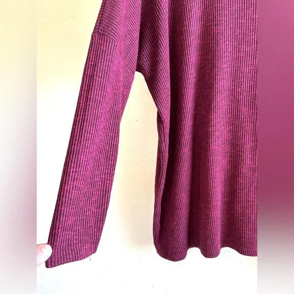 Lane Bryant Dark Wine Cowl Neck Ribbed Slouchy Loose Fit Sweater Top Sz 14/16 - Picture 3 of 12